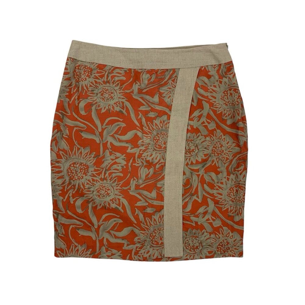 Debbie Shuchat Skirt 6 Orange Tan Pencil Straight Workwear Boho Retro‎